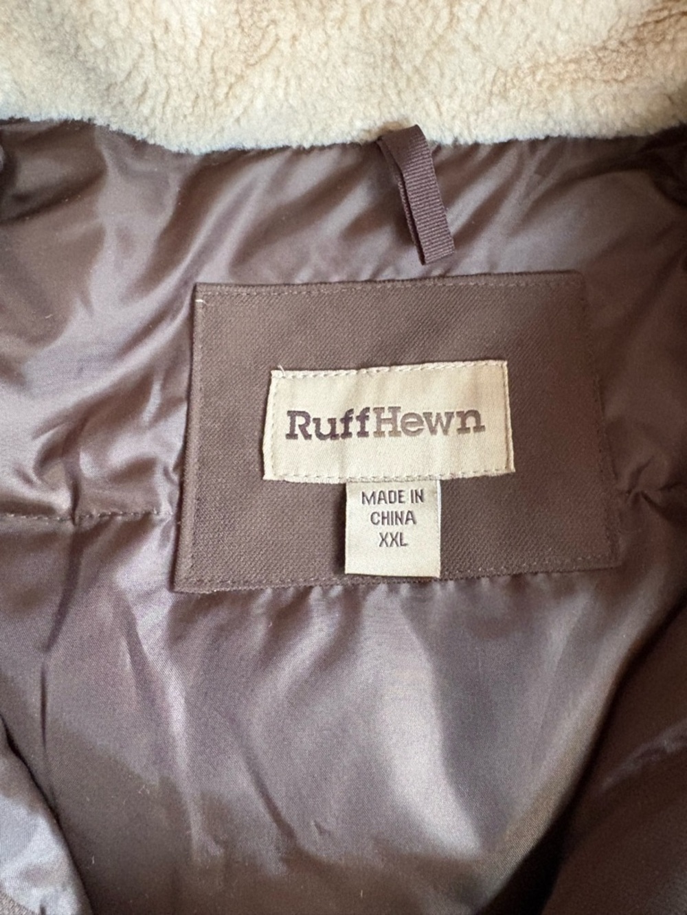 Ruff Hewn Men's Hooded Puffer Jacket in Dark Brown with Sherpa Lining - Picture 3 of 4